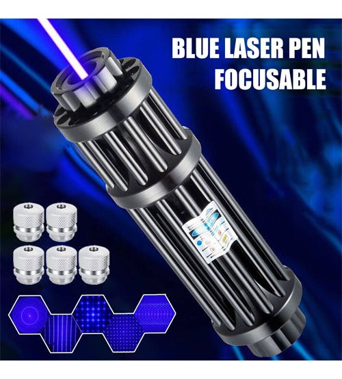 Handheld Light 450nm Blue Laser Pointer Pen SOS High Laser Visible Dot&5x Cap